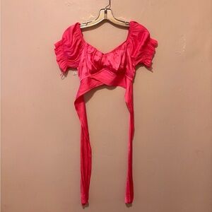 Collectif Vibrant Pink Puff Sleeve Crop Top